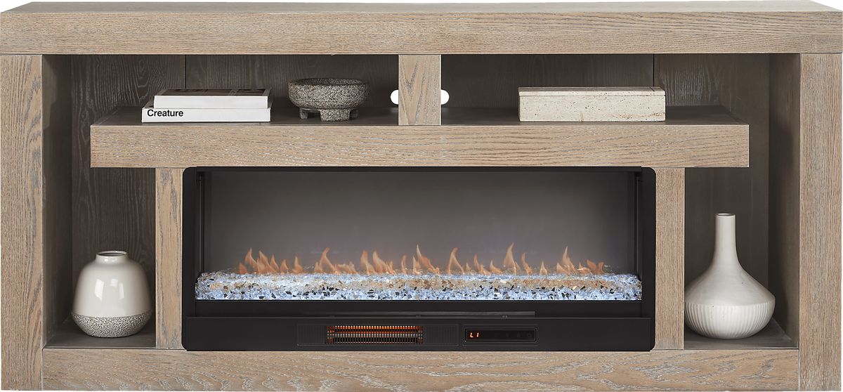 Brookland Park Brown Dark Wood 80 in. Console With Crystal Firebox