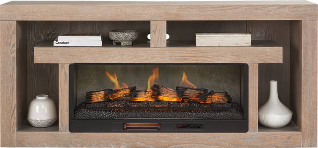 Brookland Park Brown 80 in. Console with Electric Log Fireplace - Thumbnail - Image 2