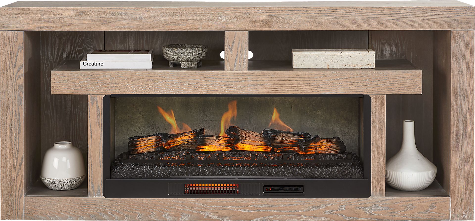 Brookland Park Brown 80 in. Console with Electric Log Fireplace - Image 2