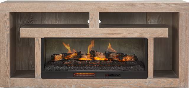 Brookland Park Brown 80 in. Console with Electric Log Fireplace - Thumbnail - Image 1
