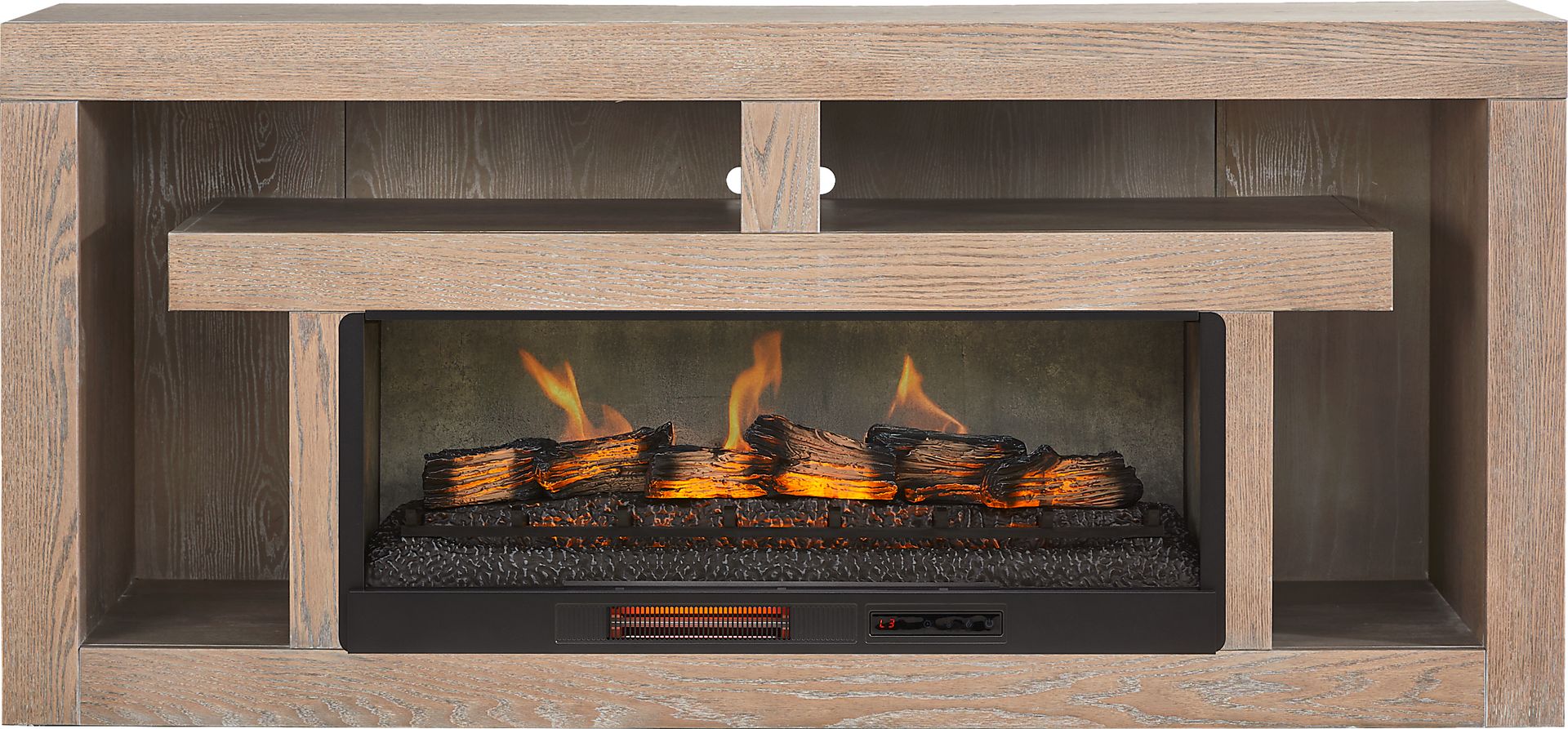 Brookland Park Brown 80 in. Console with Electric Log Fireplace - Image 1