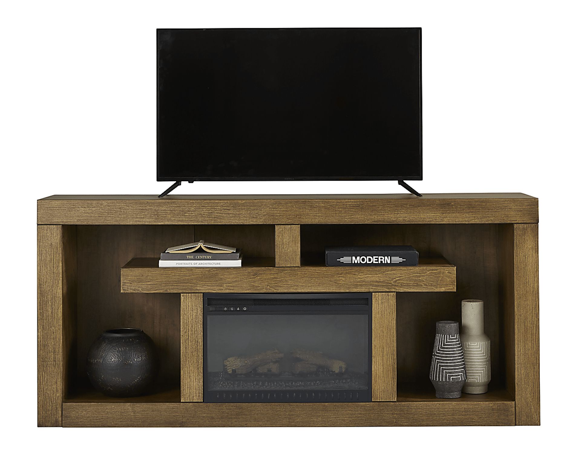 Brookland Park Brown 80 in. Console with Electric Log Fireplace - Image 2