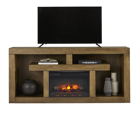 Brookland Park Brown 80 in. Console with Electric Log Fireplace