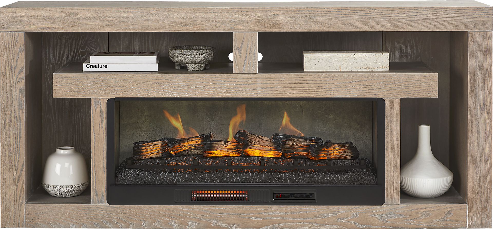 Brookland Park Brown 80 in. Console with Electric Log Fireplace - Image 2