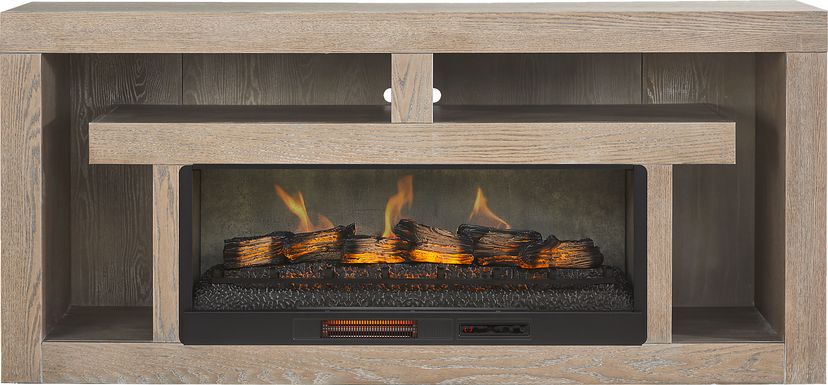 Brookland Park Brown 80 in. Console with Electric Log Fireplace