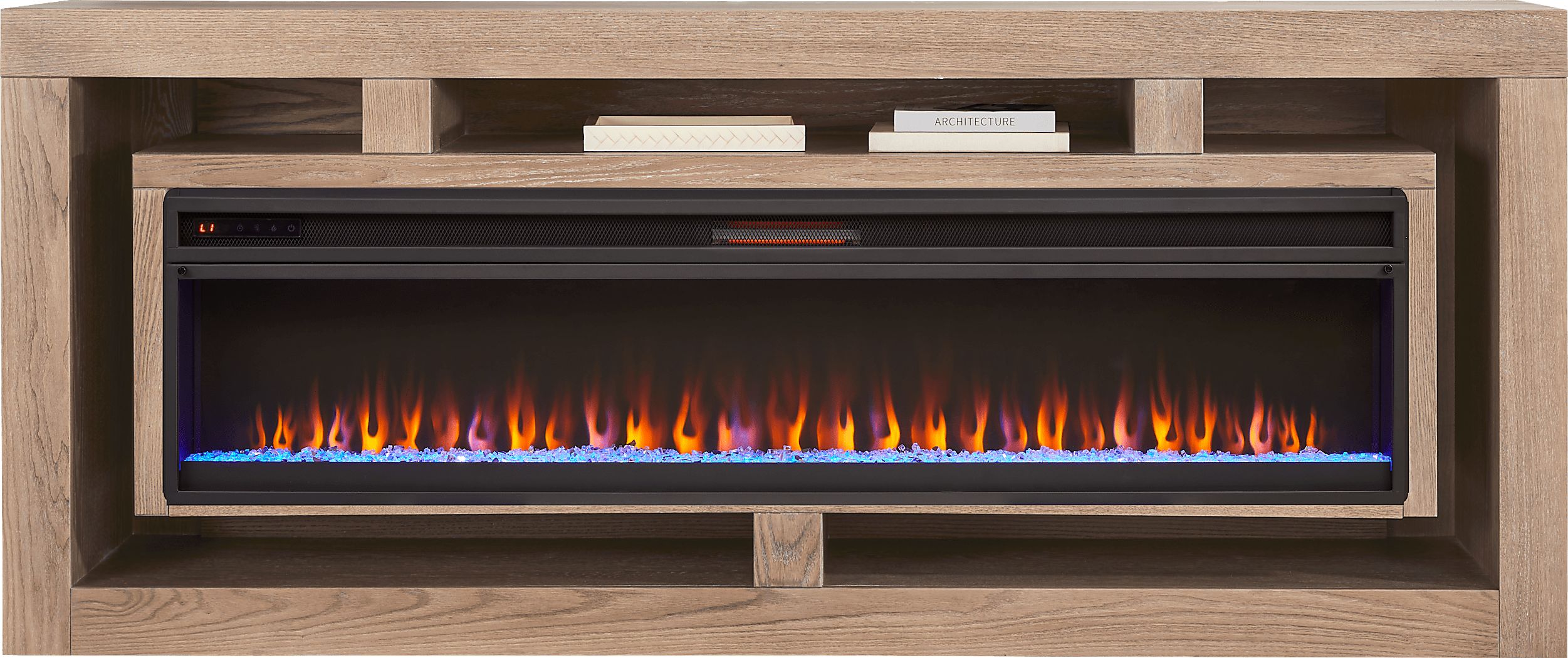Brookland Park Brown Dark Wood 91 in. Console With Crystal Firebox
