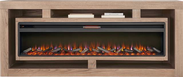 Brookland Park Brown 91 in. Console with Electric Log Fireplace - Thumbnail - Image 2