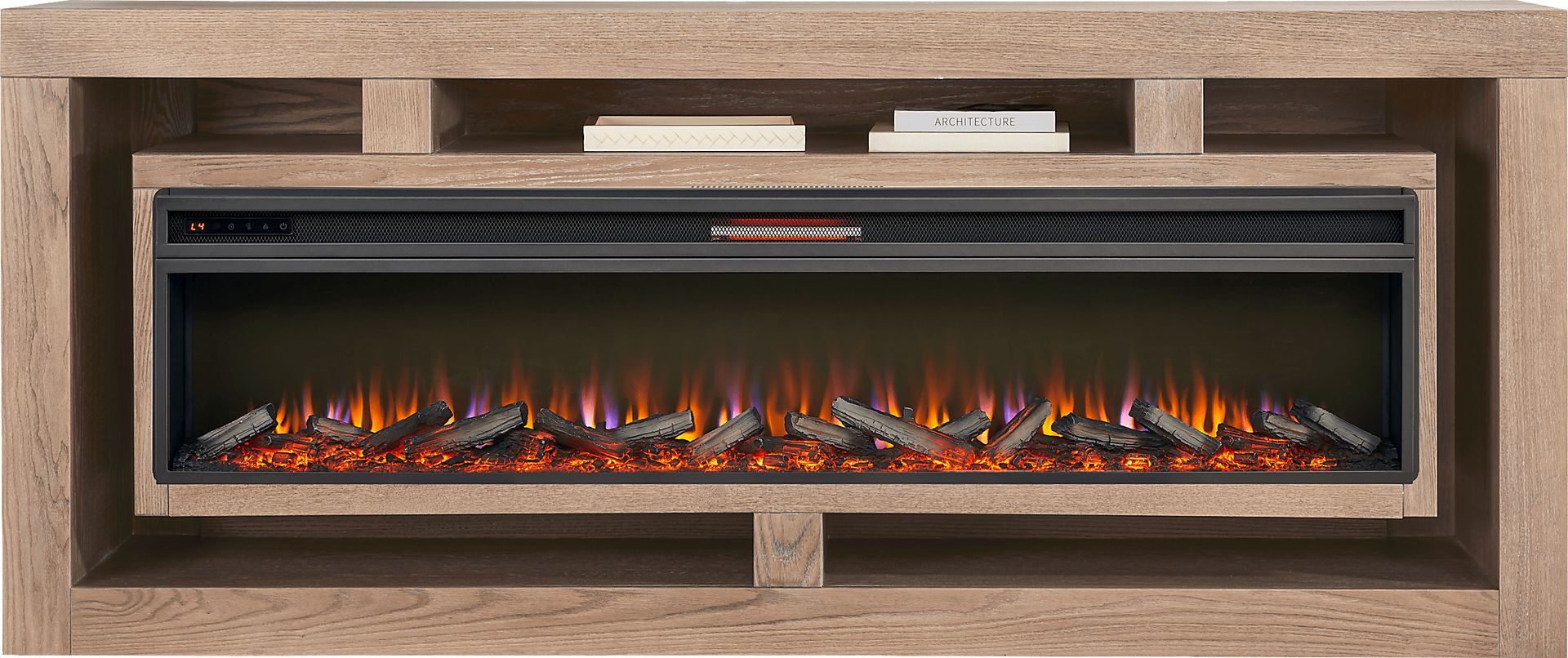 Brookland Park Brown 91 in. Console with Electric Log Fireplace - Image 2