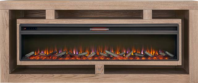 Brookland Park Brown 91 in. Console with Electric Log Fireplace - Thumbnail - Image 1
