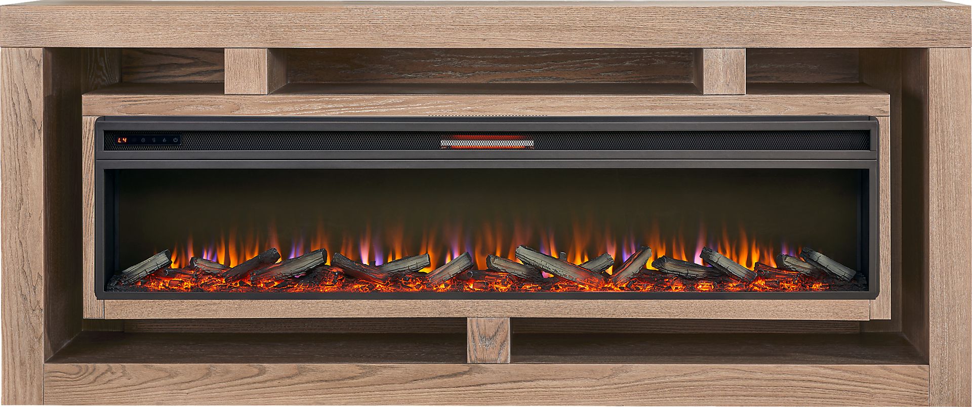 Brookland Park Brown 91 in. Console with Electric Log Fireplace - Image 1