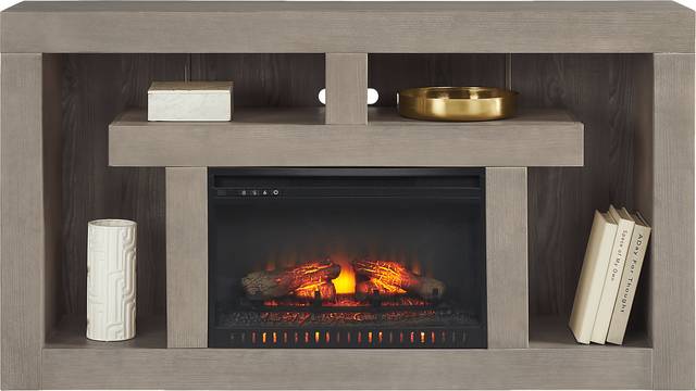 Brookland Park Gray 66 in. Console with Electric Log Fireplace - Thumbnail - Image 2