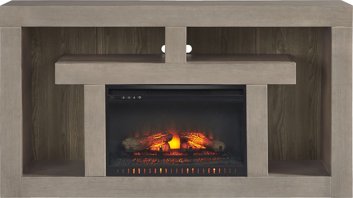 Brookland Park Gray 66 in. Console with Electric Log Fireplace