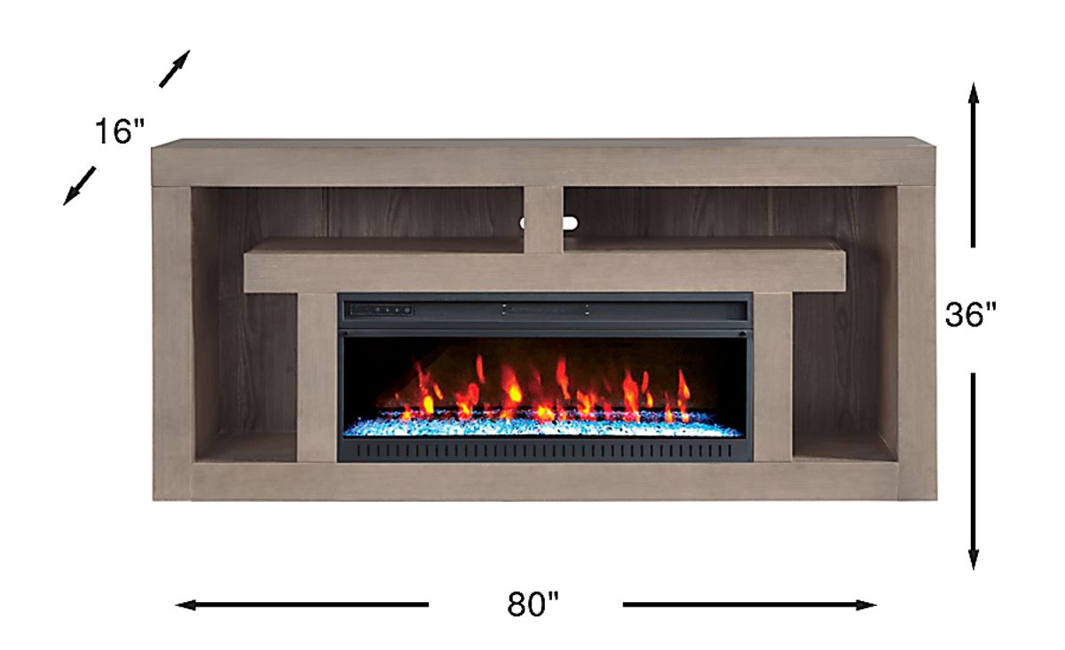 Brookland Park Gray 80 in. Console W/ Crystal Firebox | Rooms to Go