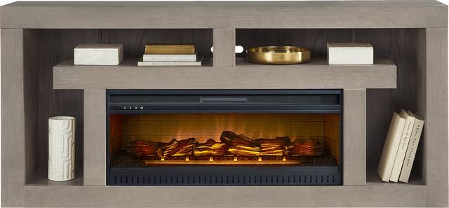 Brookland Park Gray 80 in. Console with Electric Log Fireplace - Thumbnail - Image 2