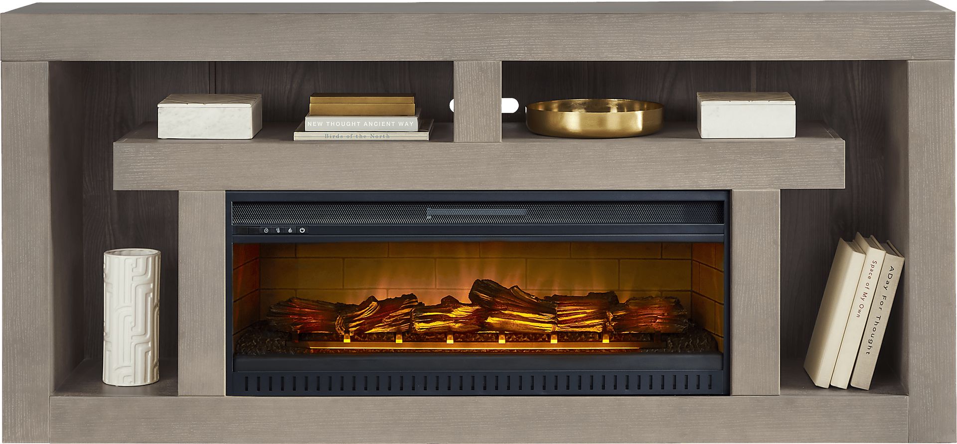 Brookland Park Gray 80 in. Console with Electric Log Fireplace - Image 2
