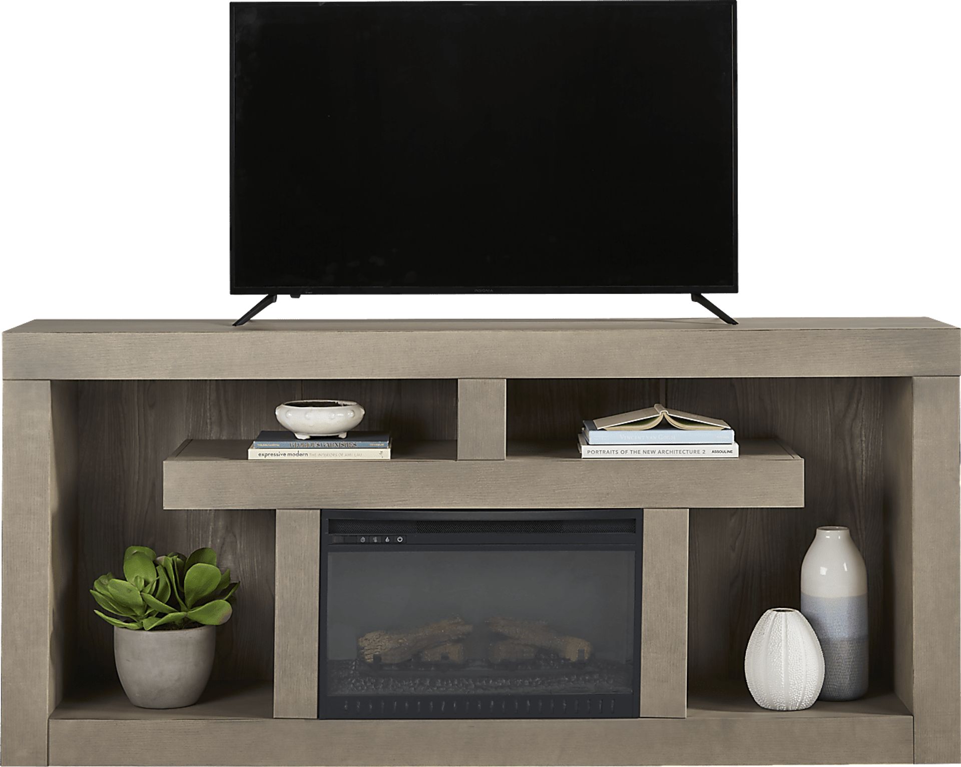 Brookland Park Gray 80 in. Console with Electric Log Fireplace - Image 2