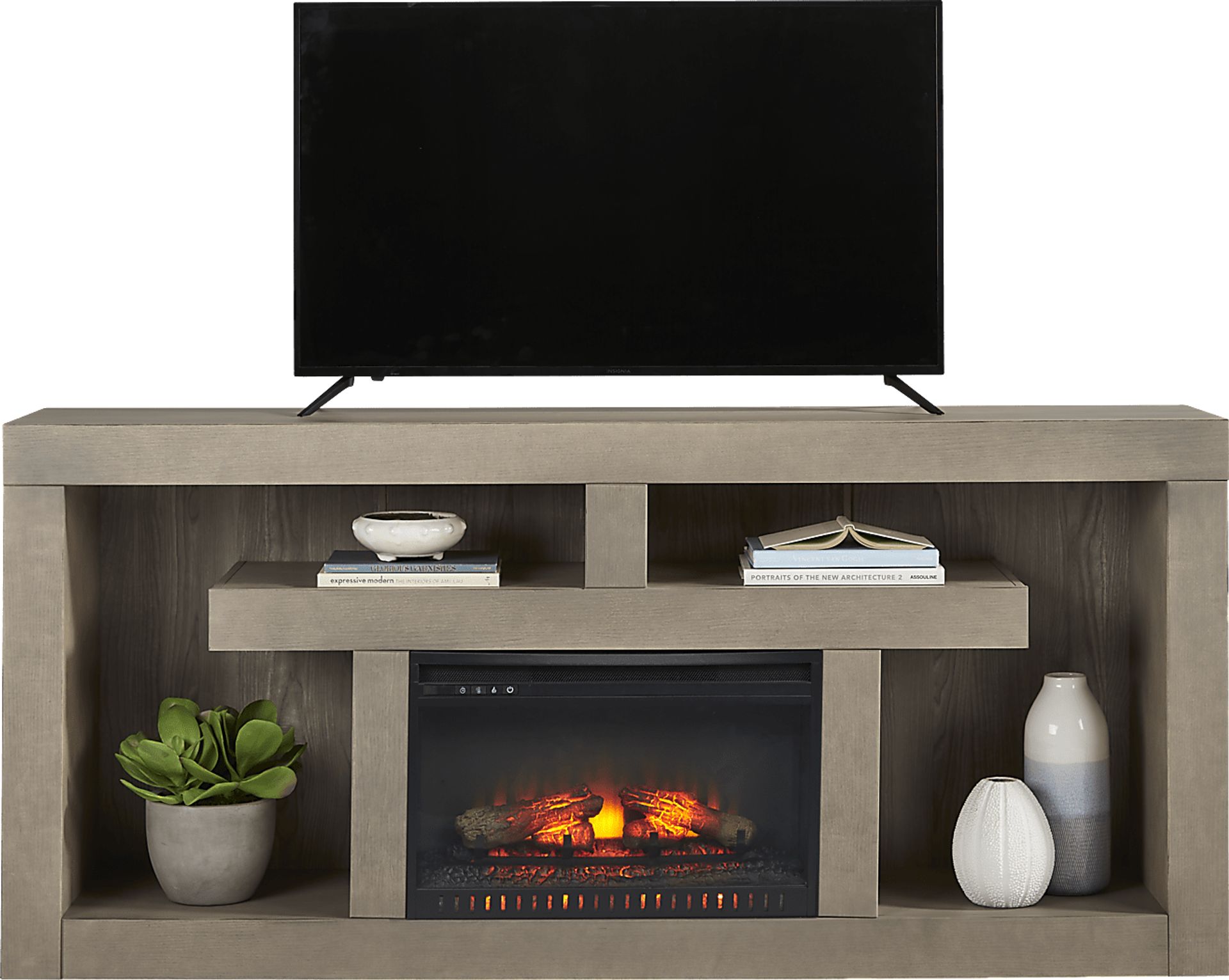Brookland Park Gray 80 in. Console with Electric Log Fireplace - Image 1
