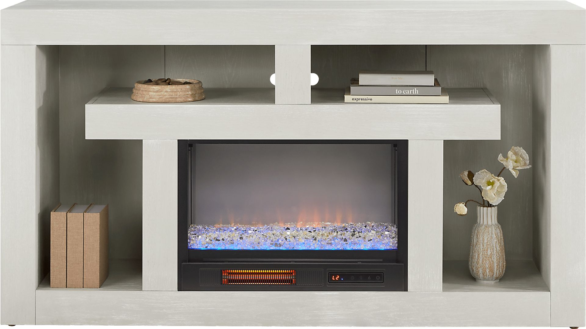 Brookland Park Light Gray 66 in. Console with Electric Fireplace - Image 2