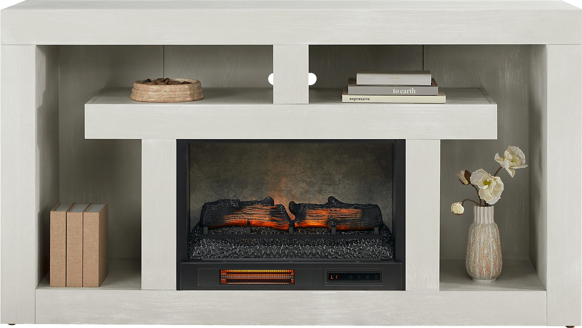 Brookland Park Light Gray 66 in. Console with Electric Log Fireplace - Image 2