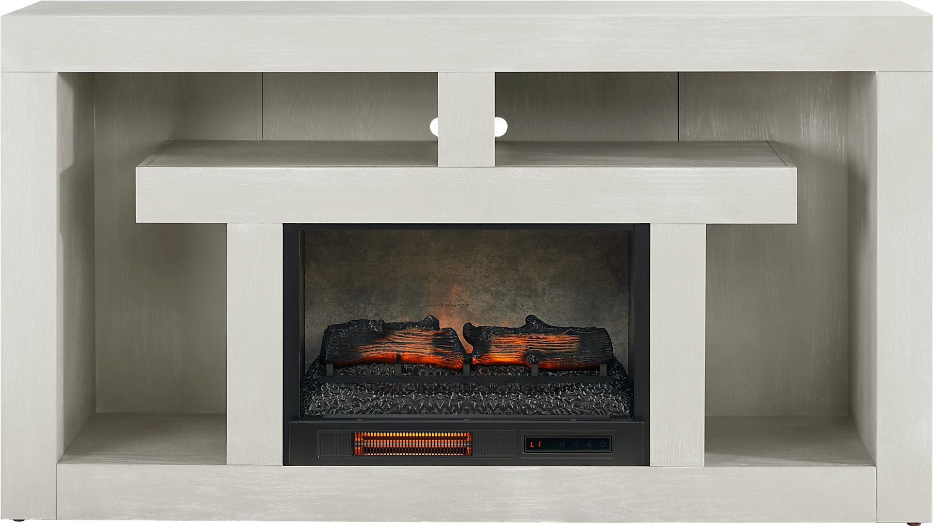 Brookland Park Light Gray 66 in. Console with Electric Log Fireplace - Image 1