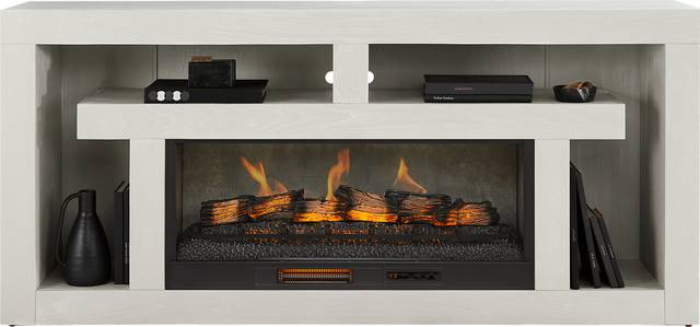 Brookland Park Light Gray 80 in. Console with Electric Log Fireplace - Thumbnail - Image 2