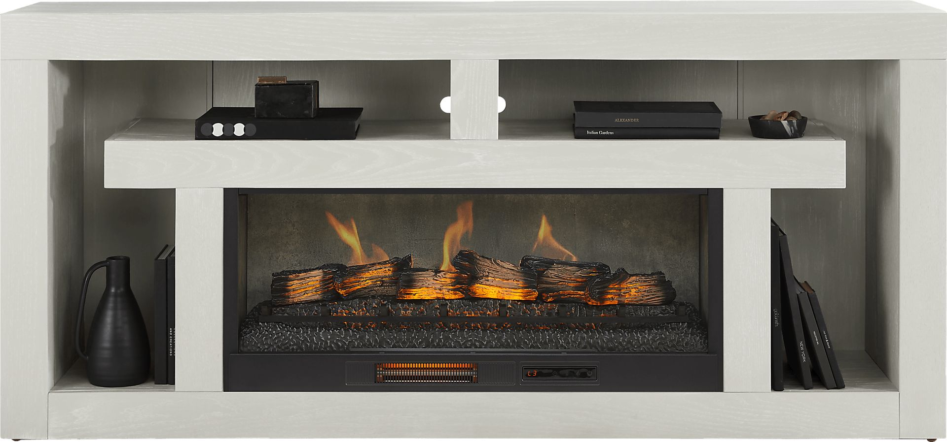 Brookland Park Light Gray 80 in. Console with Electric Log Fireplace - Image 2
