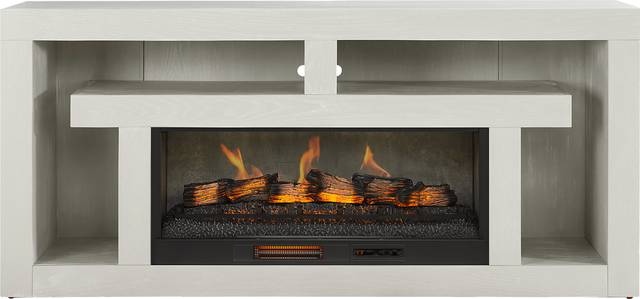 Brookland Park Light Gray 80 in. Console with Electric Log Fireplace - Thumbnail - Image 1