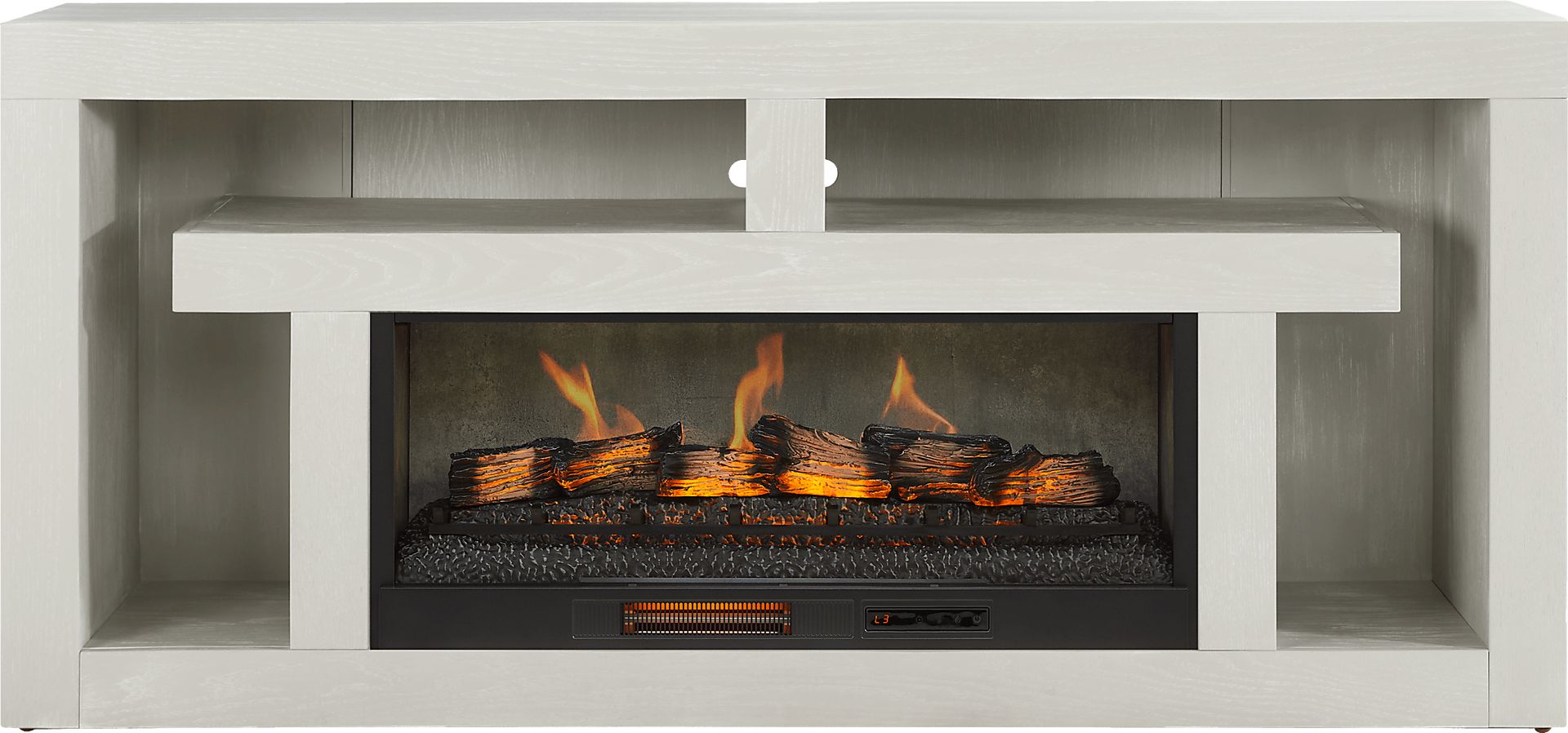 Brookland Park Light Gray 80 in. Console with Electric Log Fireplace - Image 1