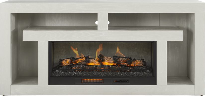 Brookland Park Light Gray 80 in. Console with Electric Log Fireplace