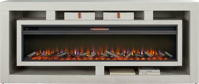 Brookland Park Light Gray 91 in. Console with Electric Log Fireplace - Thumbnail - Image 2