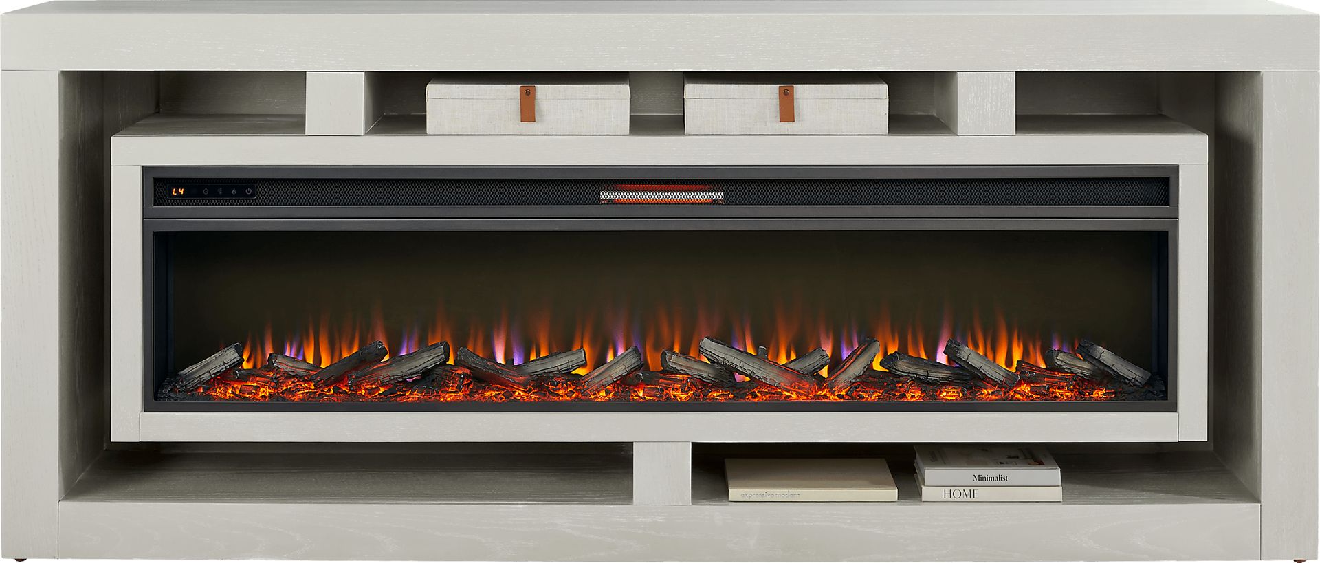 Brookland Park Light Gray 91 in. Console with Electric Log Fireplace - Image 2
