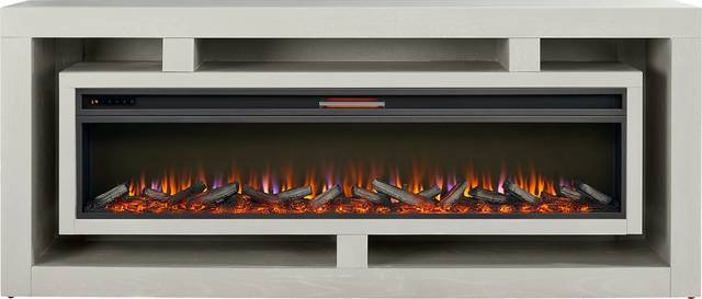 Brookland Park Light Gray 91 in. Console with Electric Log Fireplace - Thumbnail - Image 1