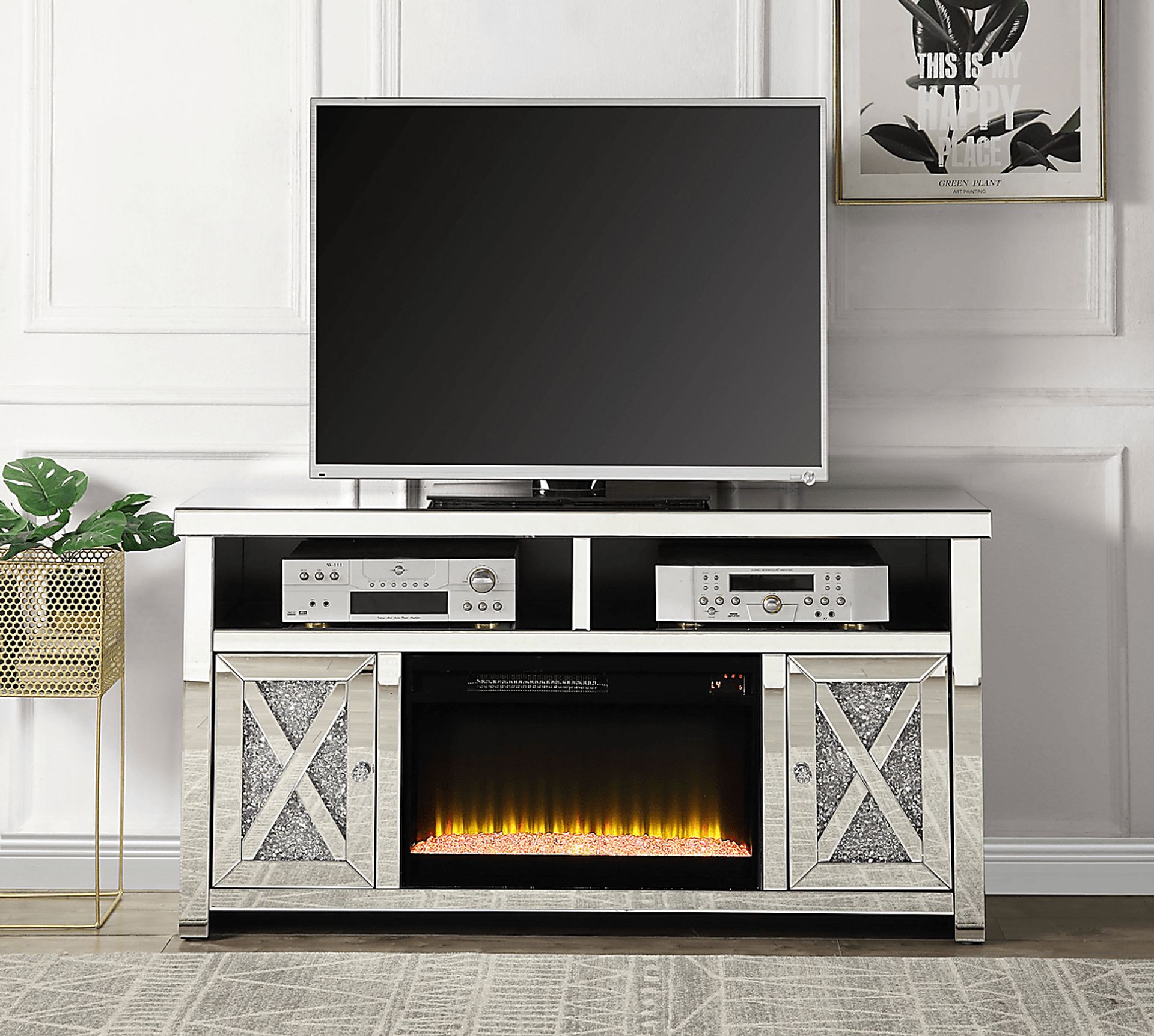 Brookley Silver 59 in. Console, With Electric Fireplace - Image 2