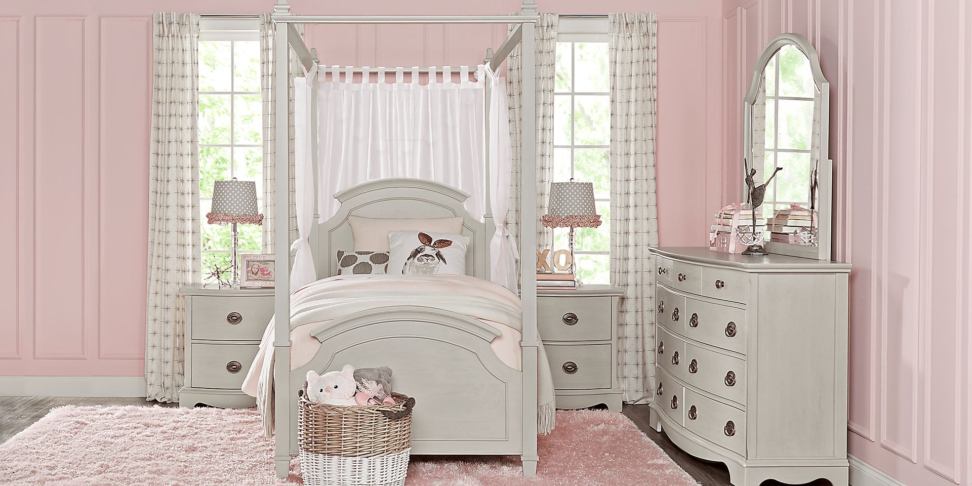 Kids Brooklyn Lane Gray 6 Pc Twin Canopy Bedroom - Image 1