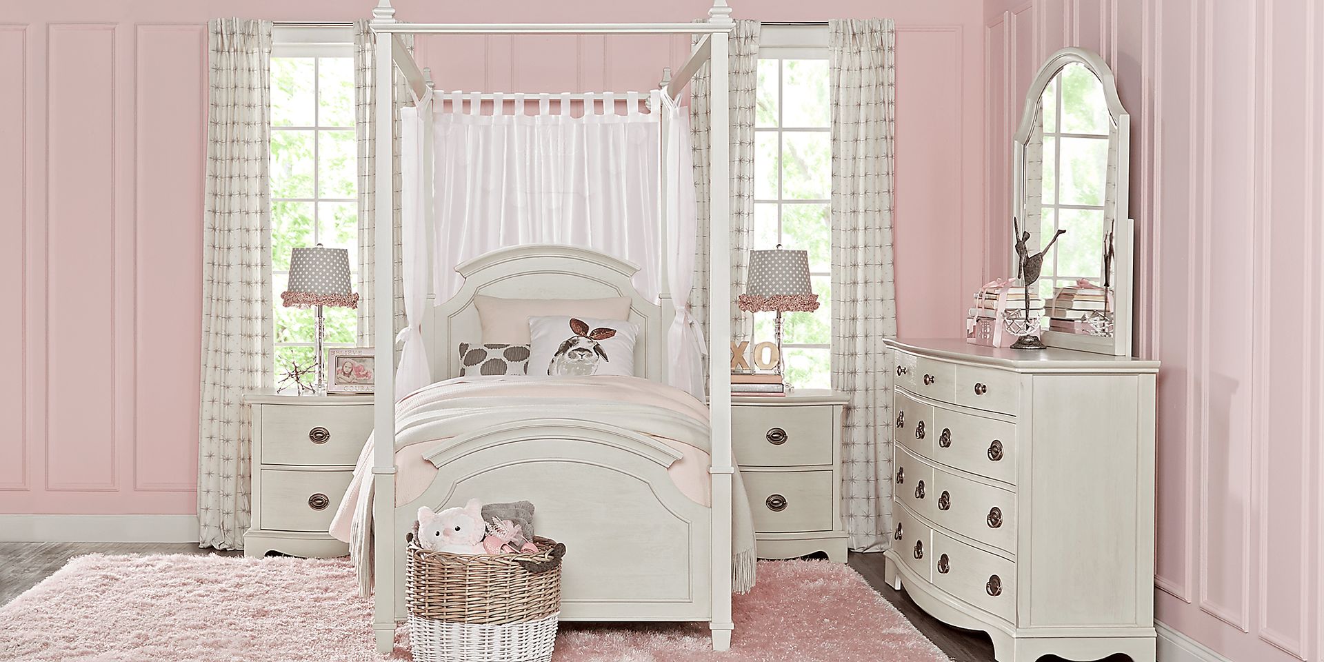 Kids Brooklyn Lane White 6 Pc Full Canopy Bedroom - Image 1