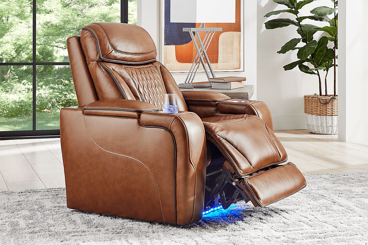 Sound Tech Shaq Recliner To Go Brown Leather Triple Power | Rooms to Go