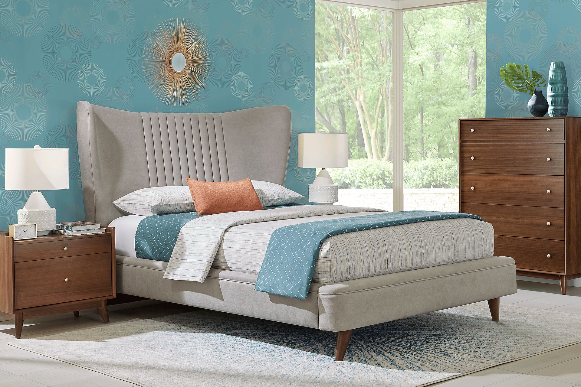 Broxbern Walnut 5 Pc King Upholstered Bedroom - Image 1