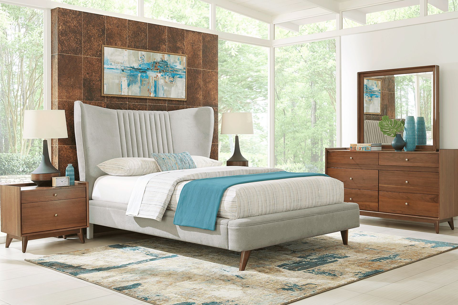 Broxbern Walnut 5 Pc King Upholstered Bedroom - Image 1