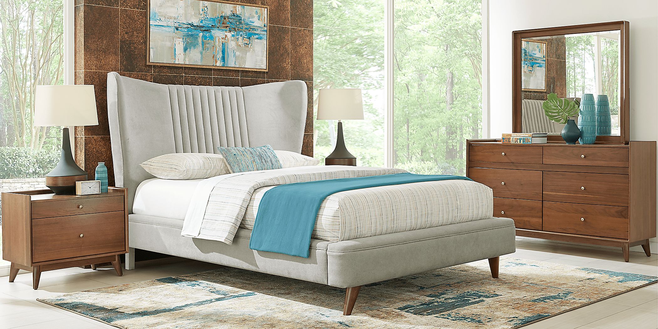 Broxbern Walnut 5 Pc Queen Upholstered Bedroom - Rooms To Go