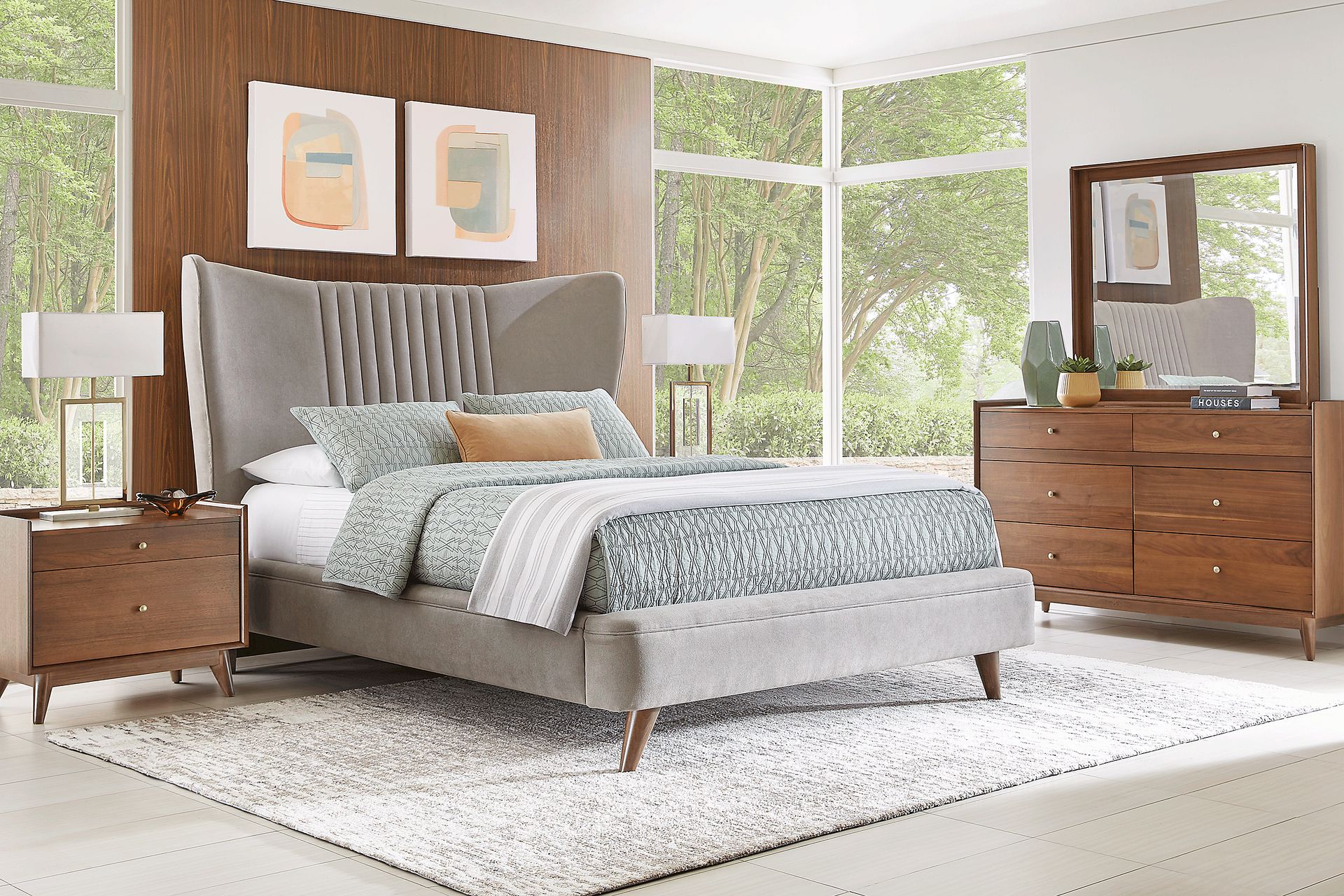 Broxbern Walnut 5 Pc Queen Upholstered Bedroom - Image 1