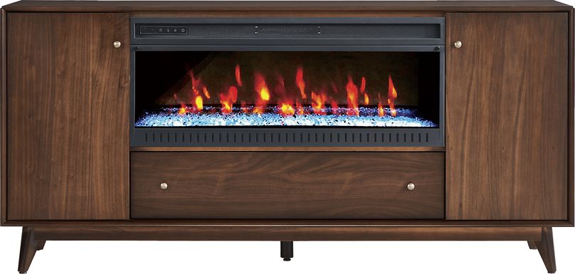 Broxbern Walnut Finish 76 in. Console with Electric Fireplace