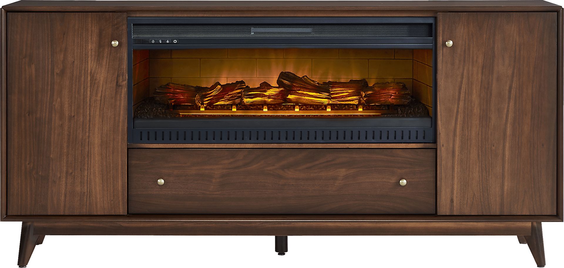 Broxbern Walnut 76 in. Console with Electric Log Fireplace - Image 1