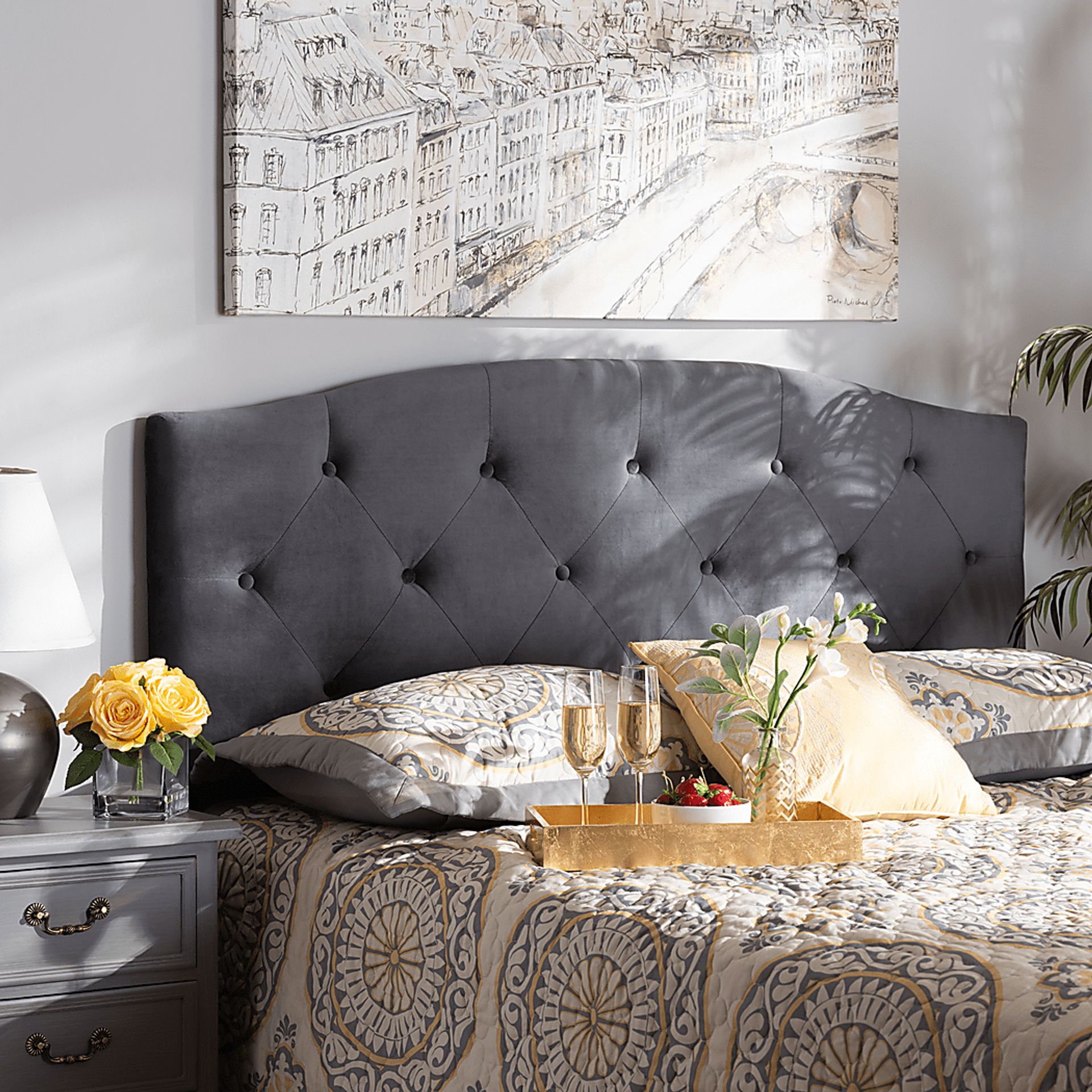 Broxbourne Gray Queen Upholstered Headboard - Image 2