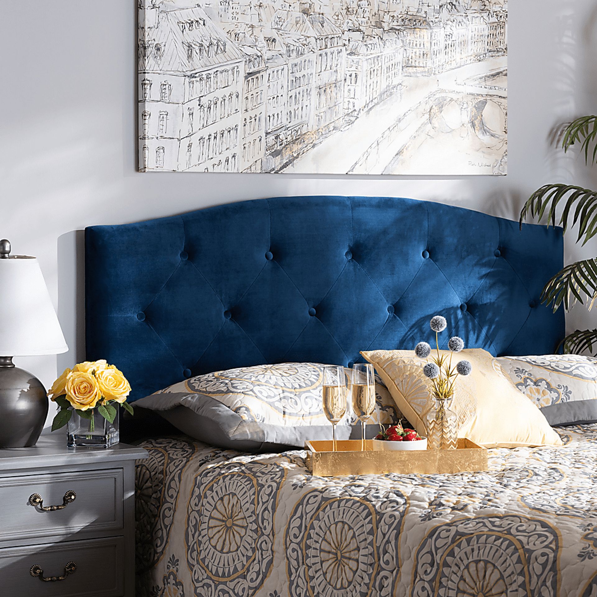 Broxbourne Navy Blue King Upholstered Headboard - Image 2