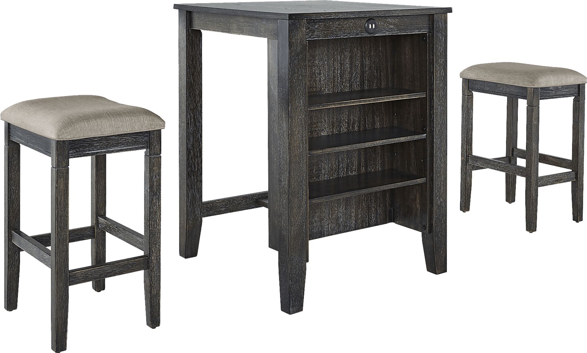 Brozio Black Counter Table with 2 Stools - Image 1