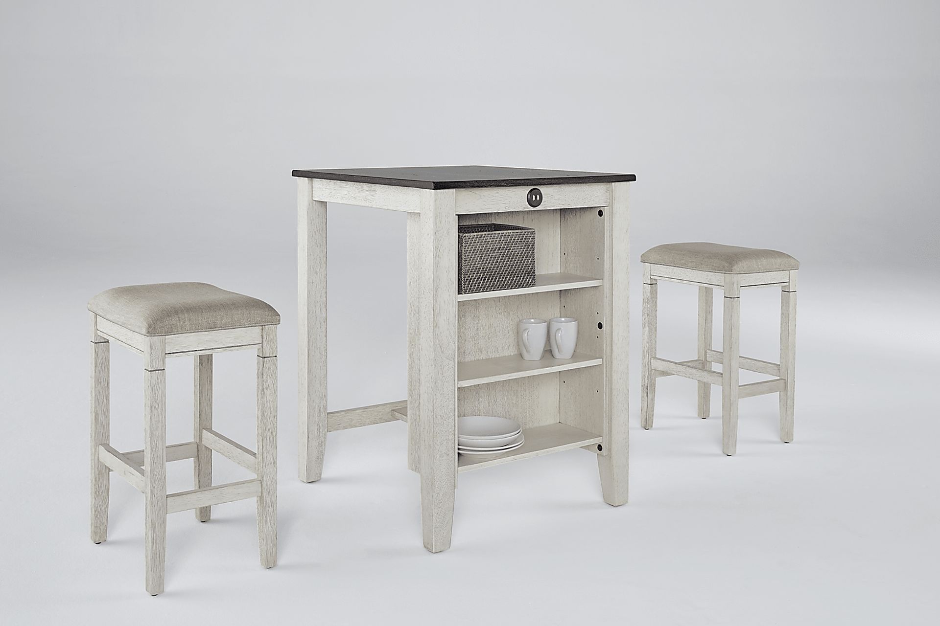Brozio White Counter Table with 2 Stools - Image 2