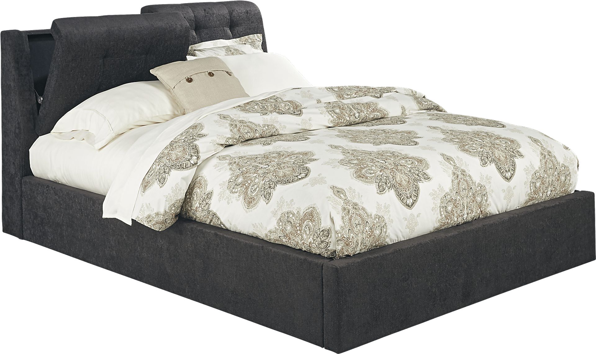 Brunetti Black 3 Pc King Upholstered Bed with Storage Headboard - Image 2