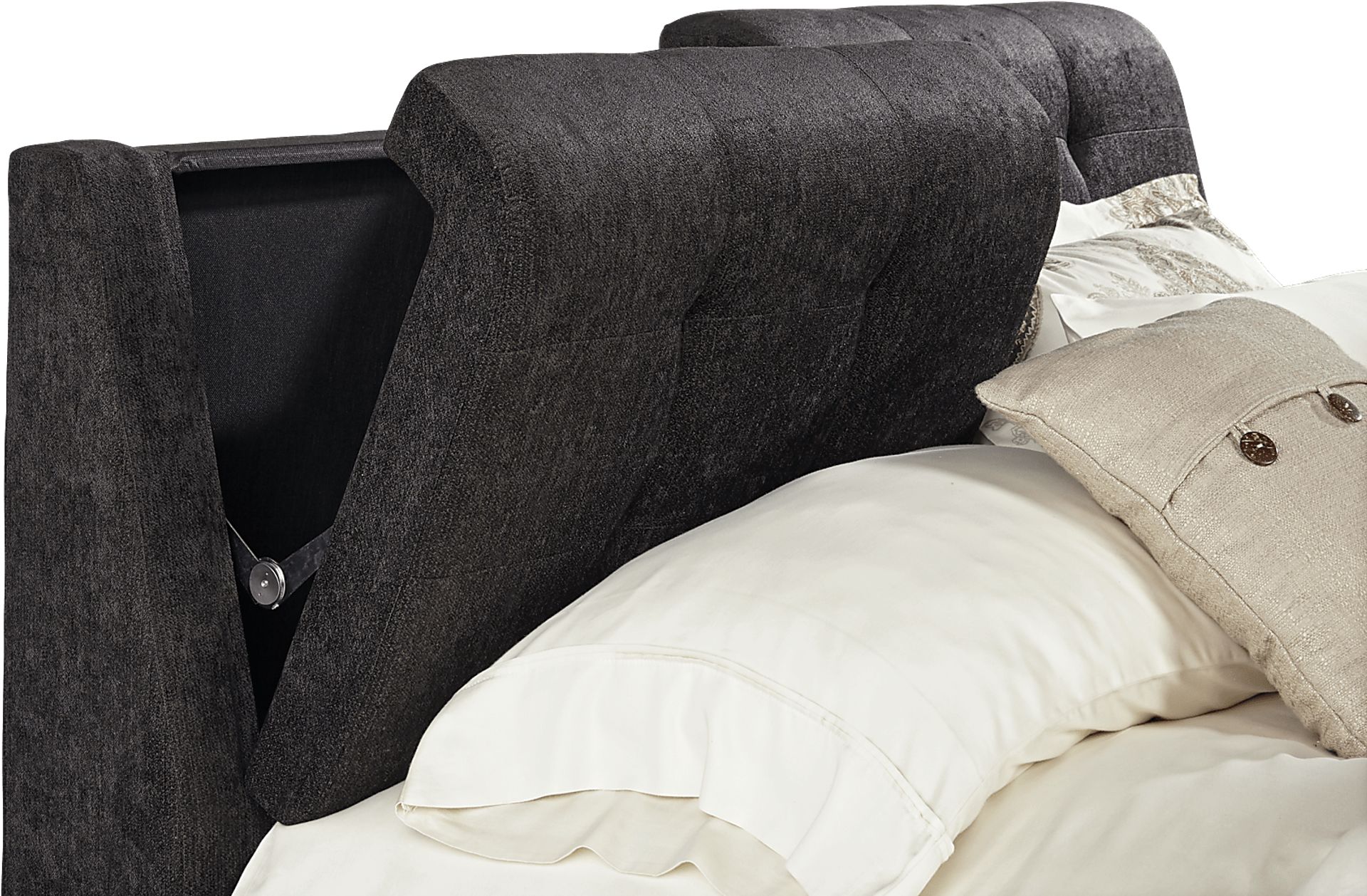 Brunetti Black 3 Pc King Upholstered Bed with Storage Headboard - Image 3