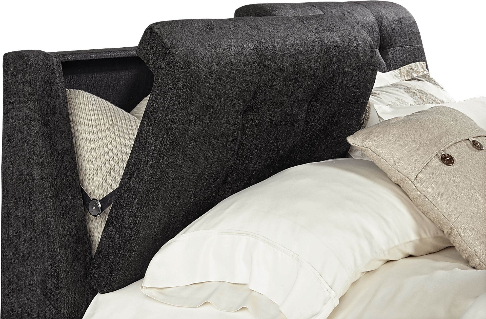 Brunetti Black 3 Pc King Upholstered Bed with Storage Headboard - Image 4