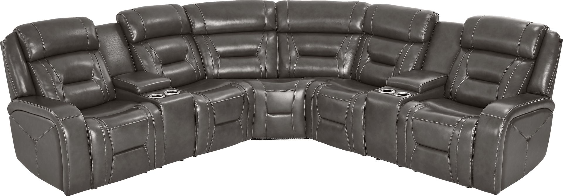 Brunswick Dark Gray Leather 6 Pc Dual Power Reclining Sectional Living Room - Image 4